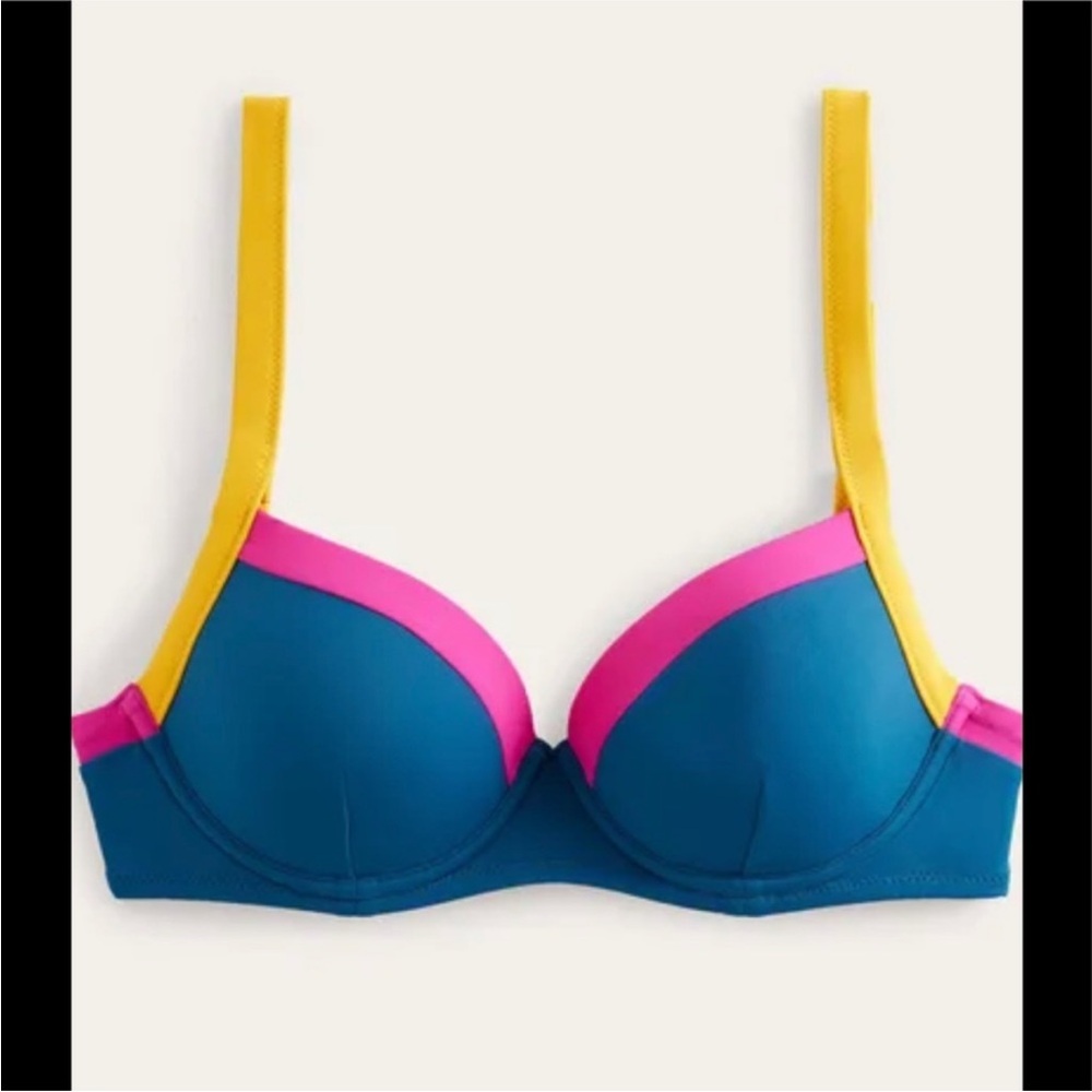 Boden Blue, Pink, and Yellow Colorblock Swimsuit Top 34C NWT - Picture 3 of 6